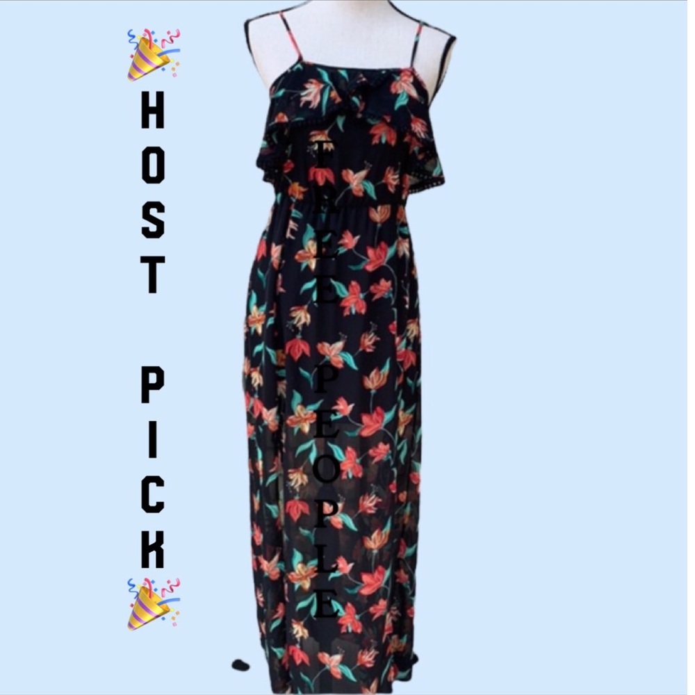 Candie’s Black Floral Bibed Front Detail Lined Maxi Dress